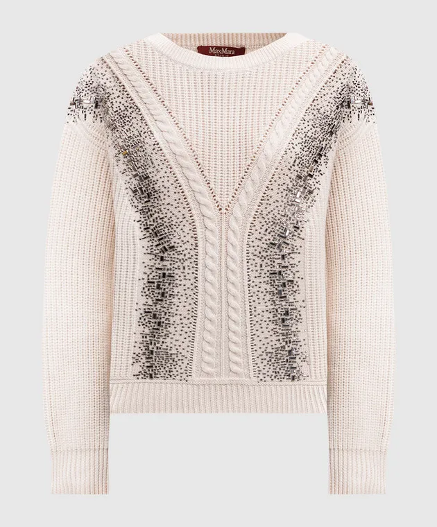 Max Mara LESSY beige wool sweater with crystals