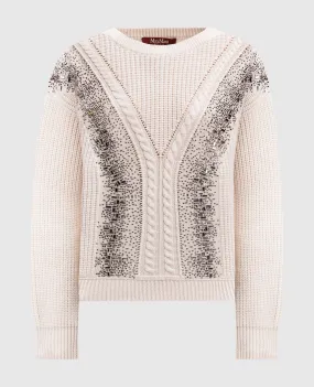 Max Mara LESSY beige wool sweater with crystals