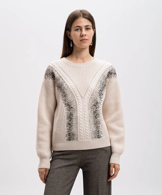 Max Mara LESSY beige wool sweater with crystals