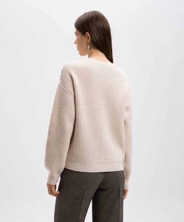 Max Mara LESSY beige wool sweater with crystals