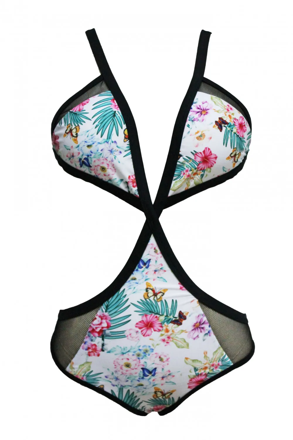 Monokini con estampado floral calado