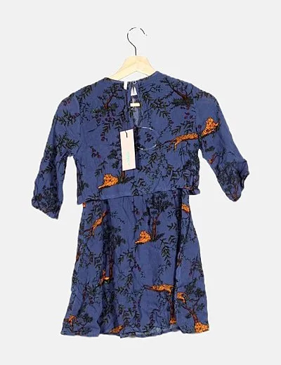 ONLY Vestido azul estampado animal