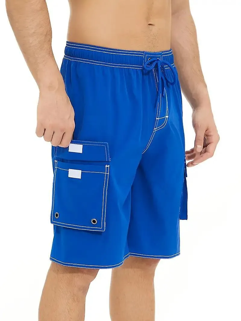 Pantalones cortos de playa de secado rápido para hombre, traje de baño casual con bolsillos con solapa para el verano