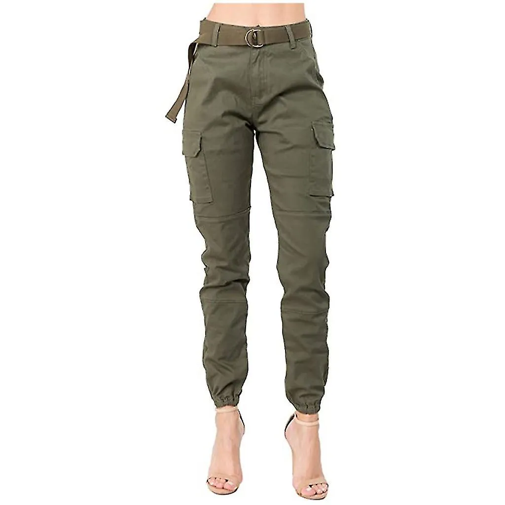 Pantalones de verano para mujer Pantalones de mujer de cintura alta ajustados jogger cargo de color sólido con cinturón a juego