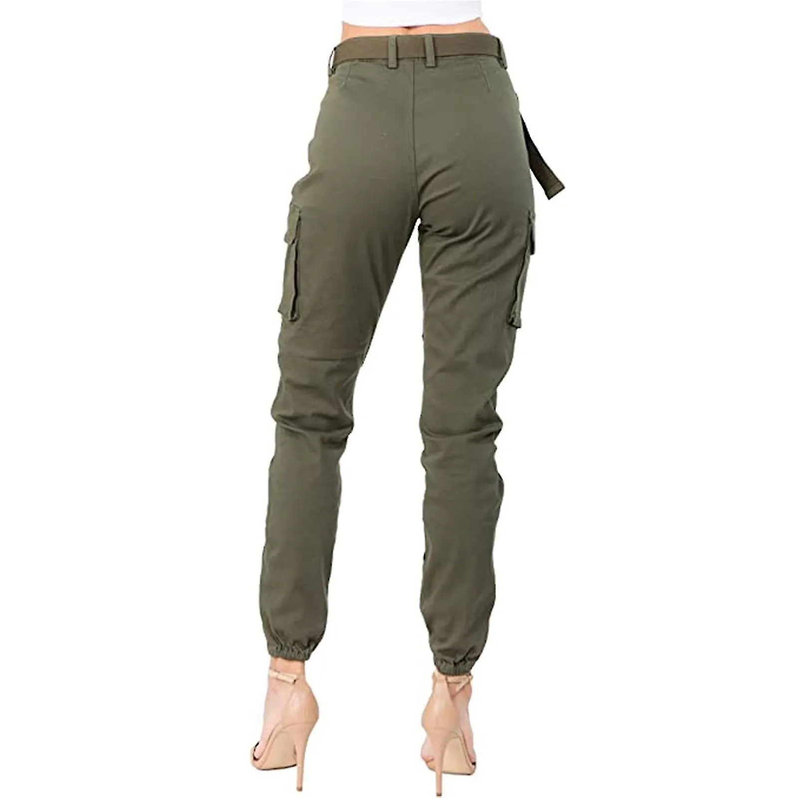 Pantalones de verano para mujer Pantalones de mujer de cintura alta ajustados jogger cargo de color sólido con cinturón a juego