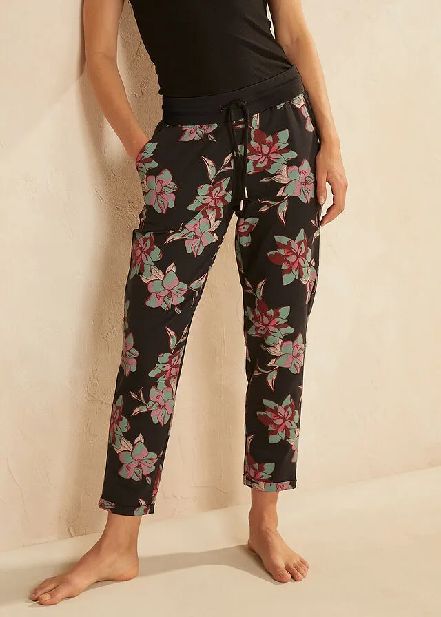 Pantalón de chándal de largo 7/8 Negro de flores