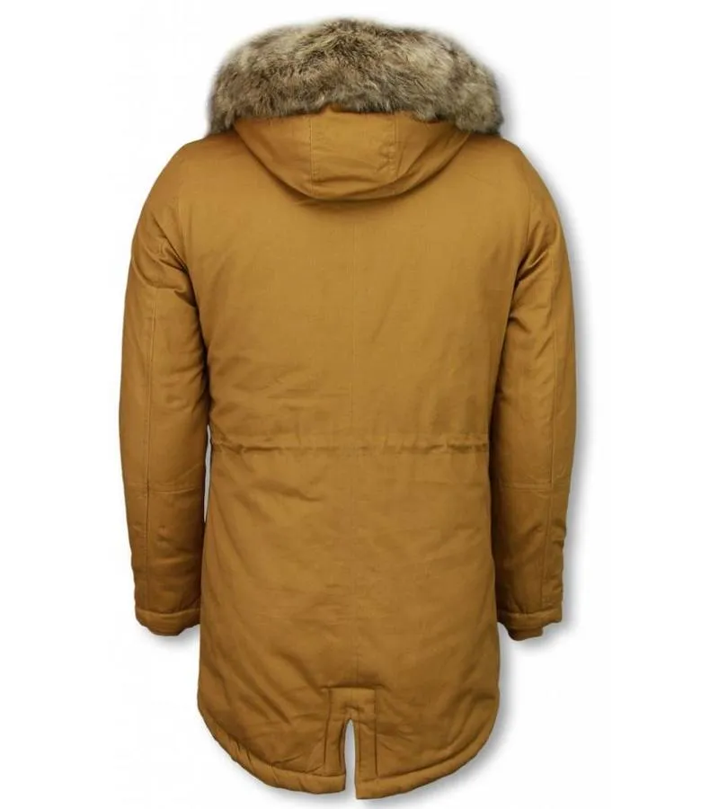 Parkas hombre - Abrigo de Invierno para hombres - Capucha pelo falsa - Amarillo