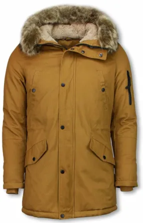 Parkas hombre - Abrigo de Invierno para hombres - Capucha pelo falsa - Amarillo