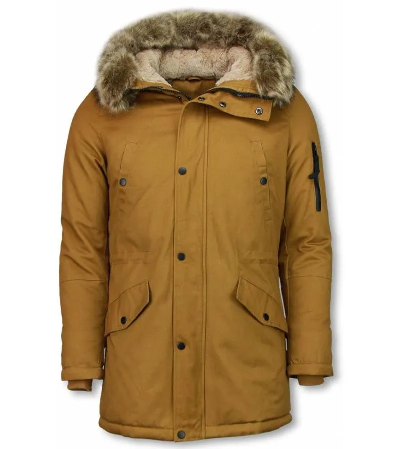 Parkas hombre - Abrigo de Invierno para hombres - Capucha pelo falsa - Amarillo