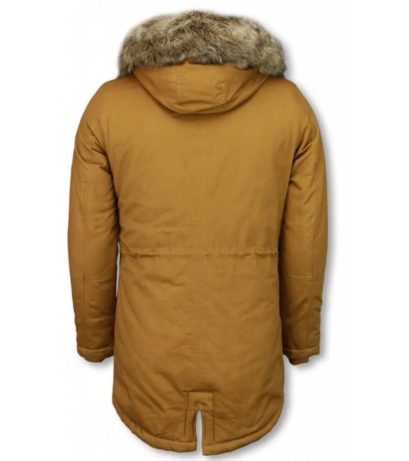 Parkas hombre - Abrigo de Invierno para hombres - Capucha pelo falsa - Amarillo