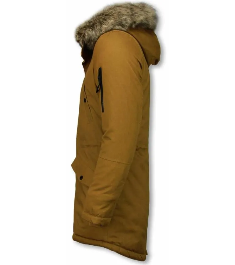 Parkas hombre - Abrigo de Invierno para hombres - Capucha pelo falsa - Amarillo