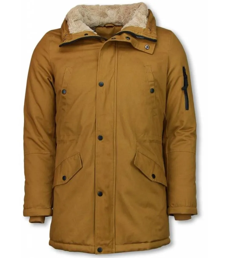 Parkas hombre - Abrigo de Invierno para hombres - Capucha pelo falsa - Amarillo