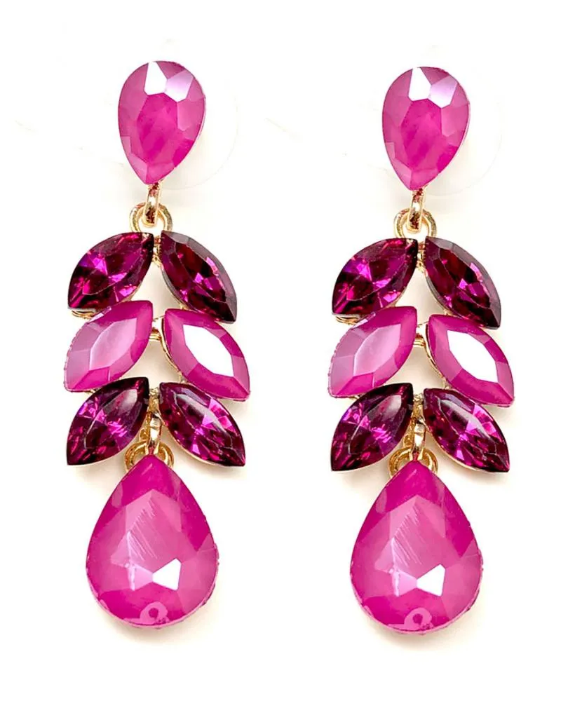 PENDIENTES DE FIESTA FUCSIAS Y BUGAMBILIAS CON HOJITAS DE CRISTAL