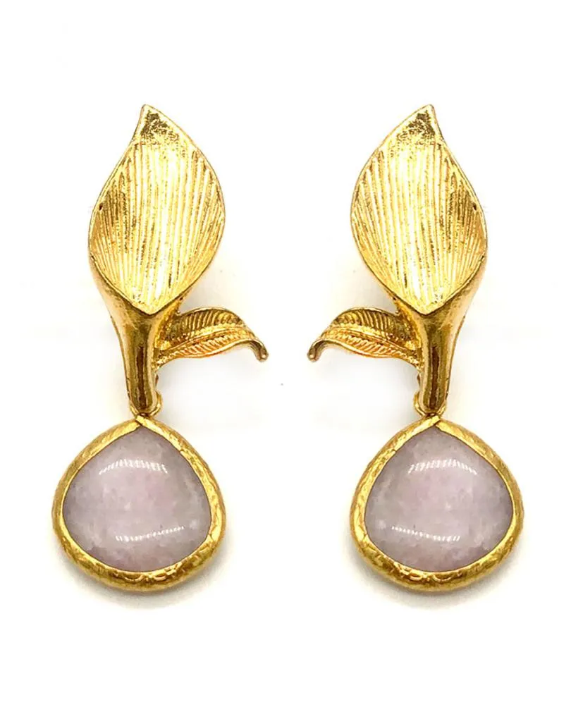 PENDIENTES DORADOS DE FIESTA CON LÁGRIMA DE PIEDRA NATURAL ROSA