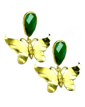 PENDIENTES DORADOS ORIGINALES VERDES CON MARIPOSA PRECIOSO TRABAJO