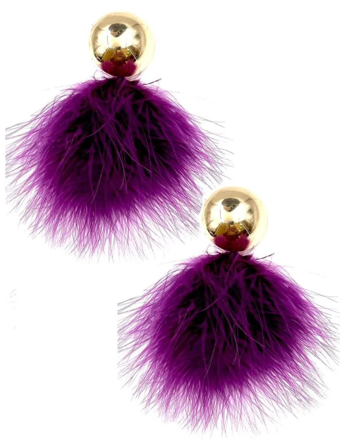 PENDIENTES FIESTA LARGOS DE PLUMAS MORADO CARDENAL