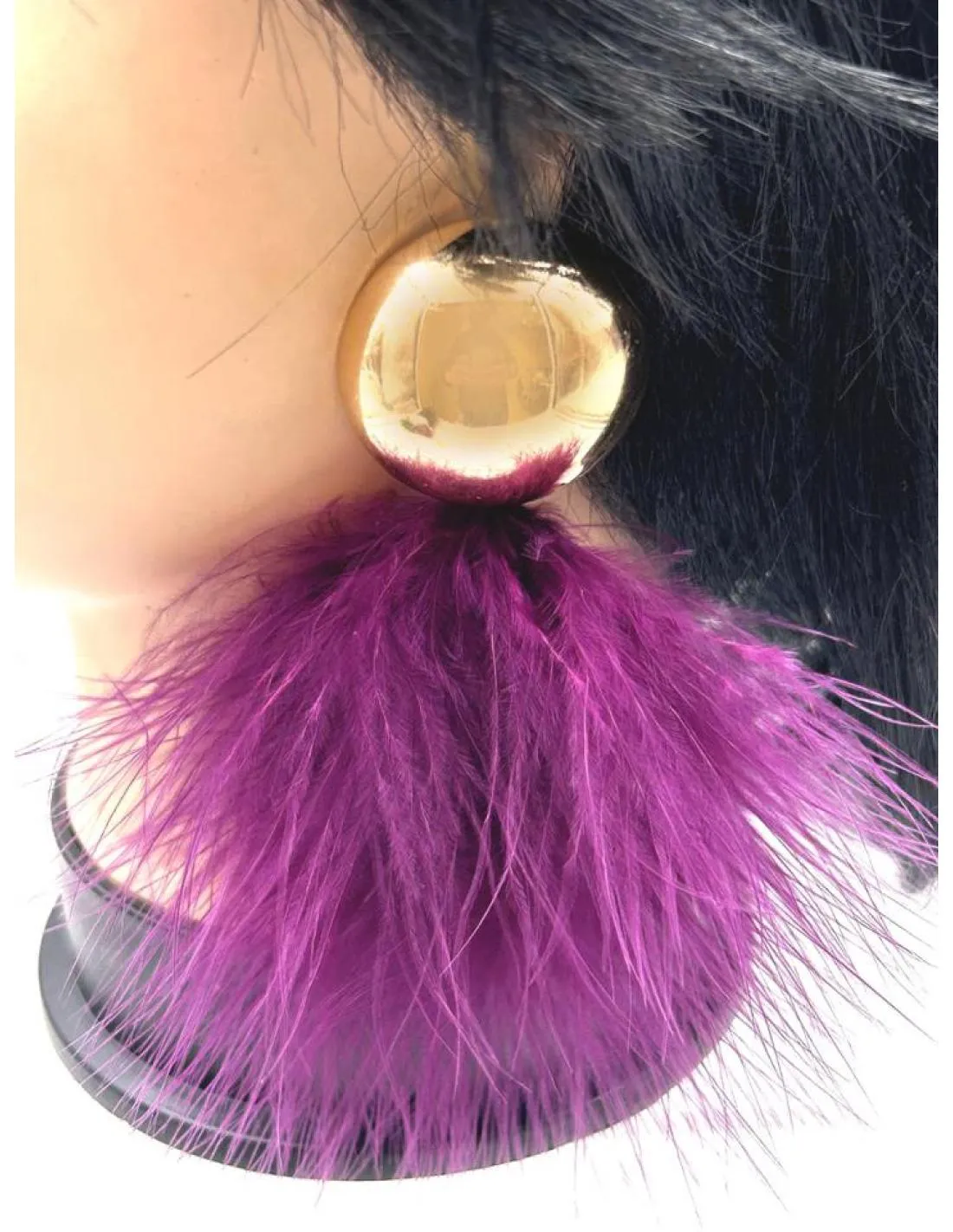 PENDIENTES FIESTA LARGOS DE PLUMAS MORADO CARDENAL