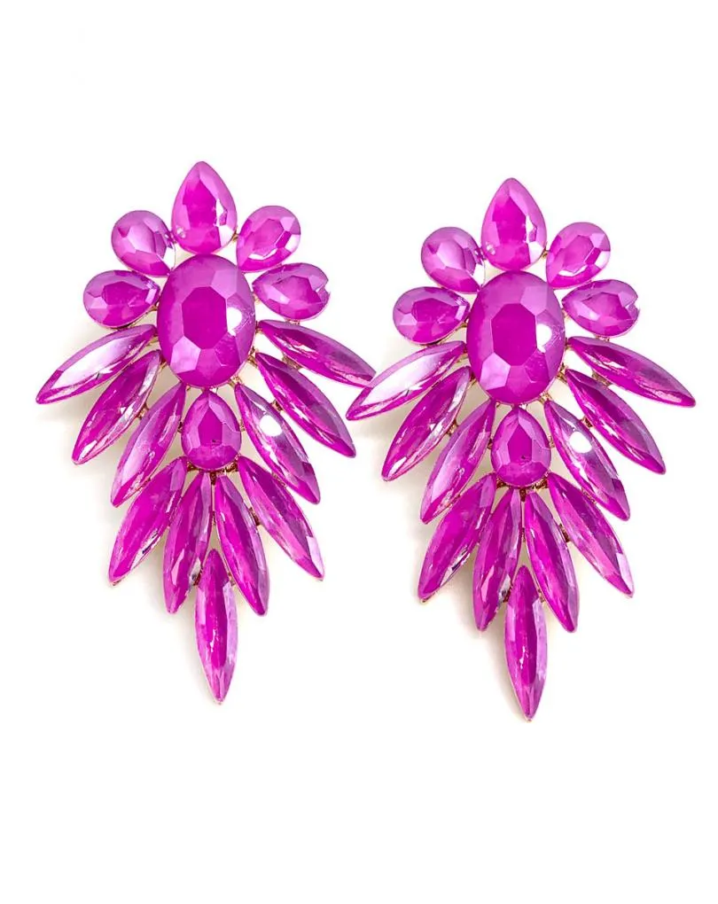 PENDIENTES FUCSIAS CON BONITO DISEÑO DE CRISTAL FACETADO