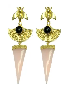 PENDIENTES MUJER LARGOS ROSAS DISEÑO ART DECO CON INSECTO