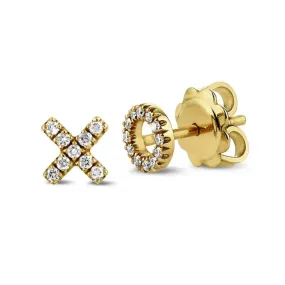 Pendientes XO en oro amarillo con pequeños diamantes redondos 