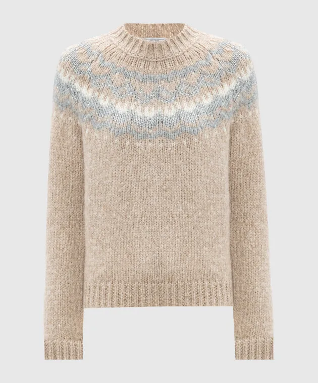 Peserico Beige wool sweater with jacquard pattern