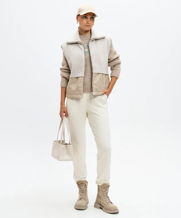 Peserico Beige wool sweater with jacquard pattern