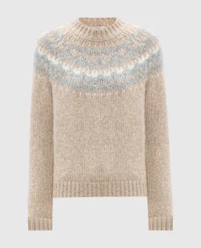 Peserico Beige wool sweater with jacquard pattern