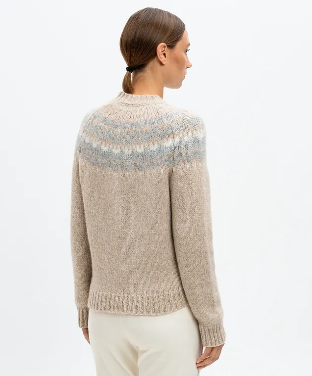 Peserico Beige wool sweater with jacquard pattern