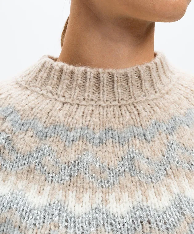 Peserico Beige wool sweater with jacquard pattern