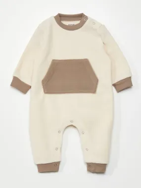 Pijama bicolor de tejido polar con bolsillo canguro - BEIGE