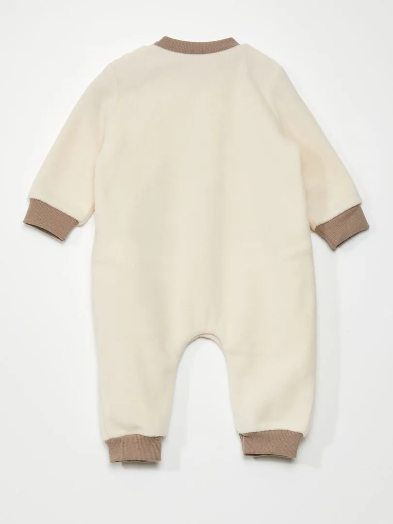 Pijama bicolor de tejido polar con bolsillo canguro - BEIGE