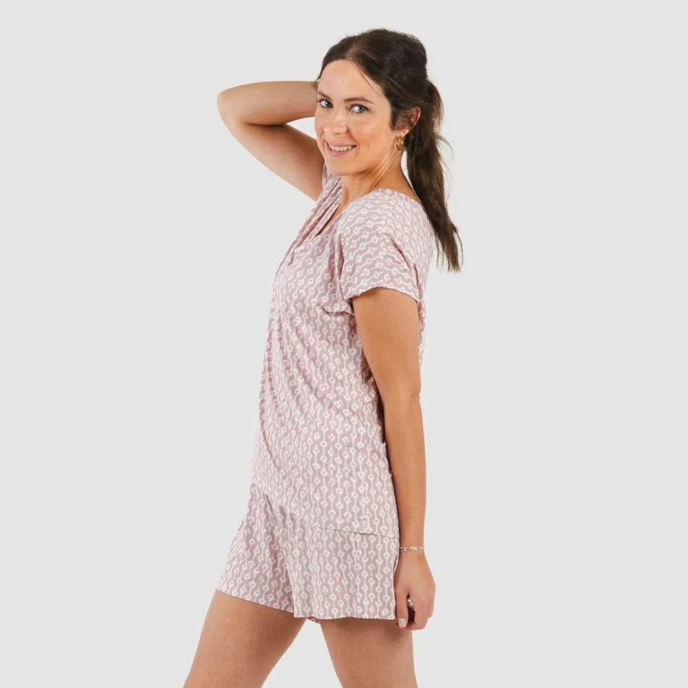 Pijama corto manga fluida viscosa mujer Ellene rosa palo