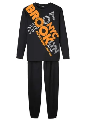 Pijama para niños (2 piezas) Negro-naranja neón