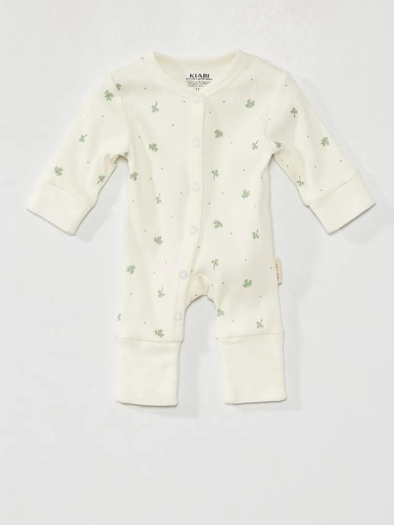 Pijama tipo pelele de canalé - Unisex - BLANCO