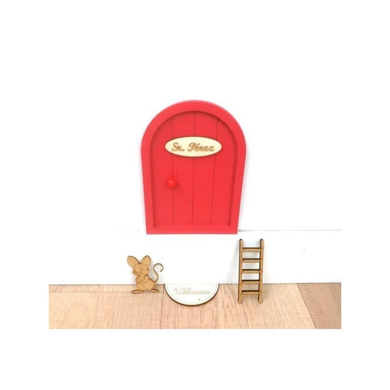 Puerta infantil madera ratoncito Pérez rojo para niños