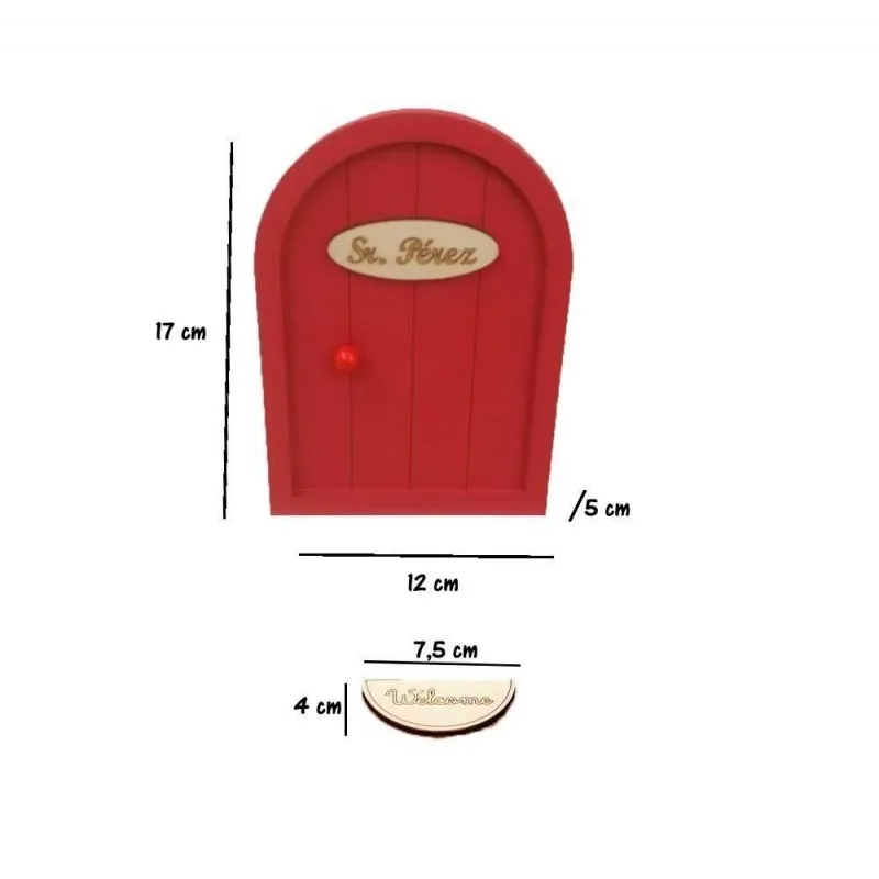 Puerta infantil madera ratoncito Pérez rojo para niños