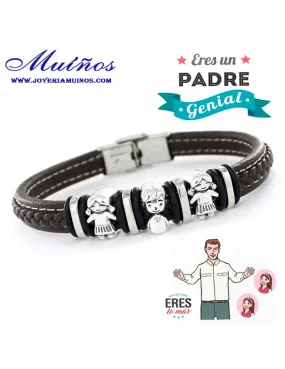 Pulsera plata y cuero eres un padre genial niñas