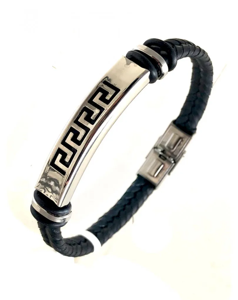 PULSERAS NEGRAS DE ACERO PARA HOMBRE DECORADAS CON GRECA