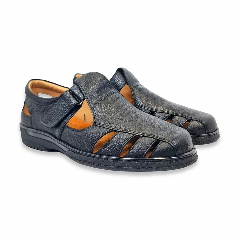 Sandalias Para Diabeticos Hombre Piel Grabada Suela Antideslizante Y Plantilla Extraible SANDAL Negro, de Primocx