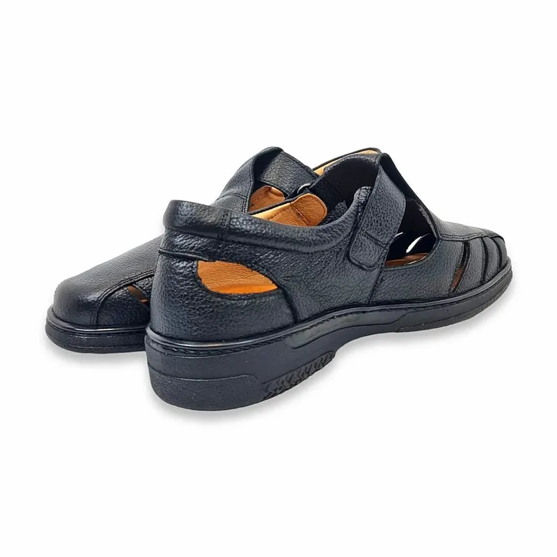 Sandalias Para Diabeticos Hombre Piel Grabada Suela Antideslizante Y Plantilla Extraible SANDAL Negro, de Primocx