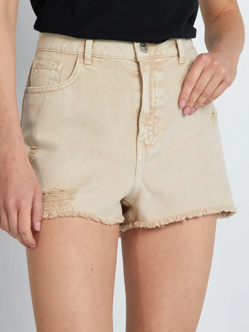 Short vaquero descolorido - BEIGE