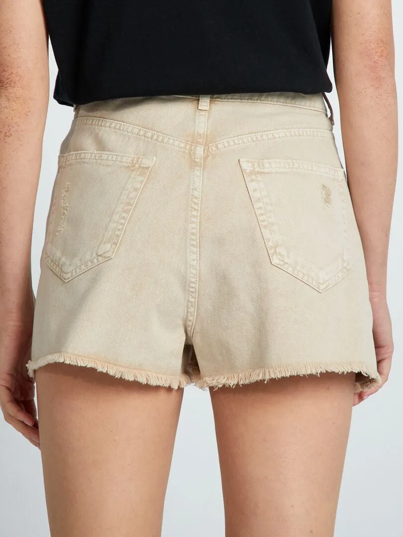 Short vaquero descolorido - BEIGE