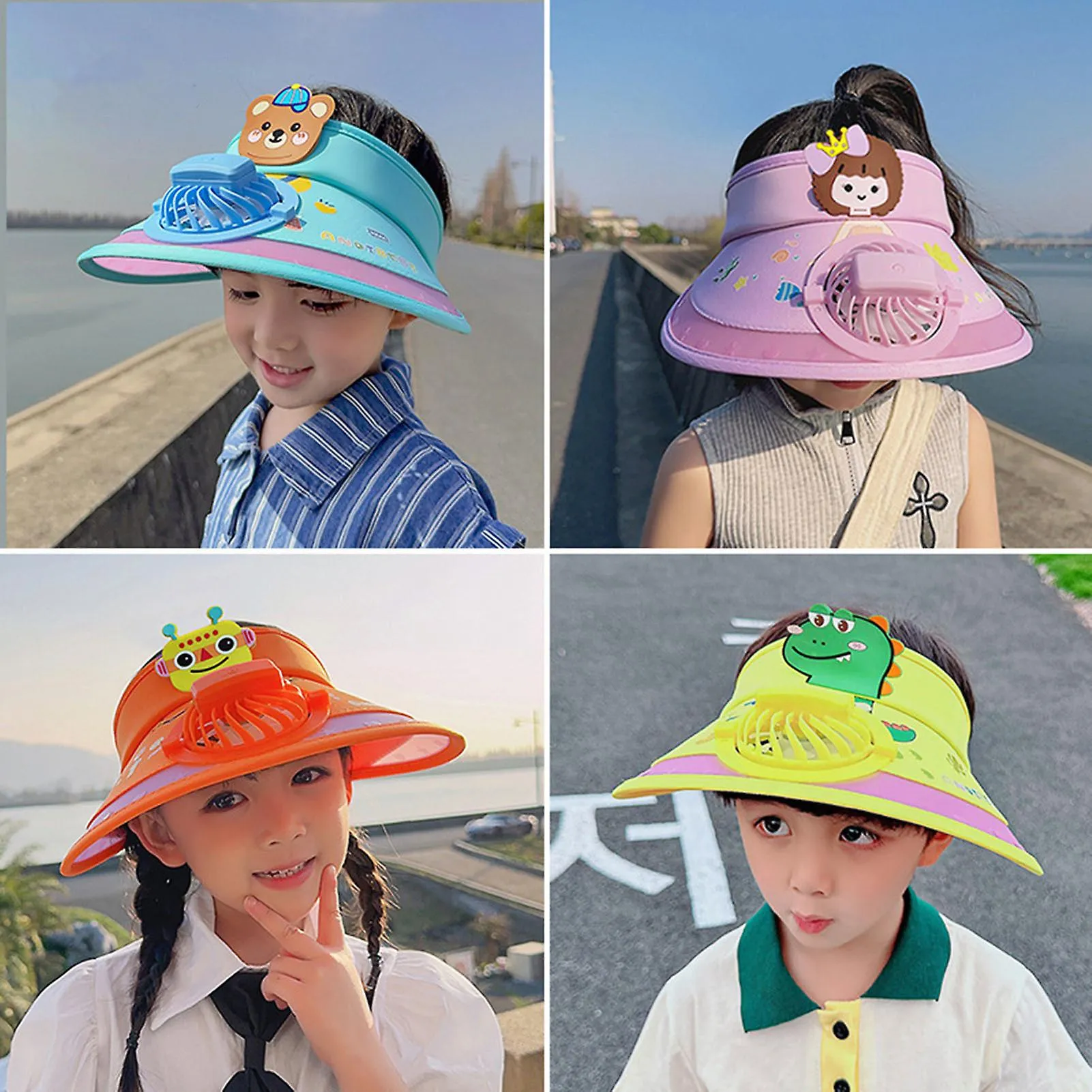 Sombrero de ala ancha para niños con ventilador portátil Sombrero de sol transpirable para niños niña