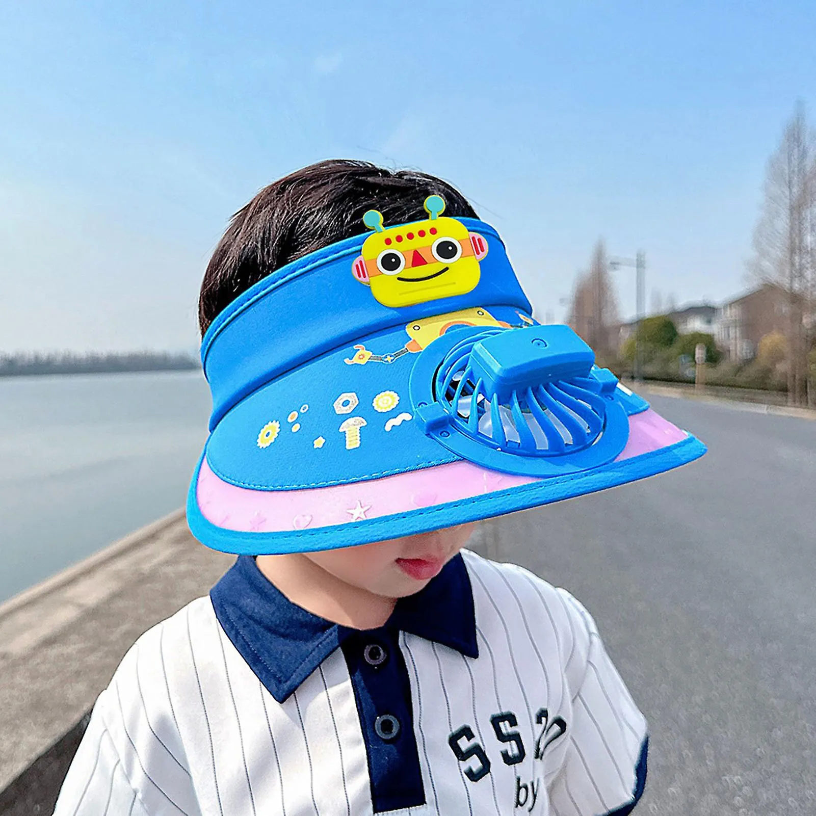 Sombrero de ala ancha para niños con ventilador portátil Sombrero de sol transpirable para niños niña