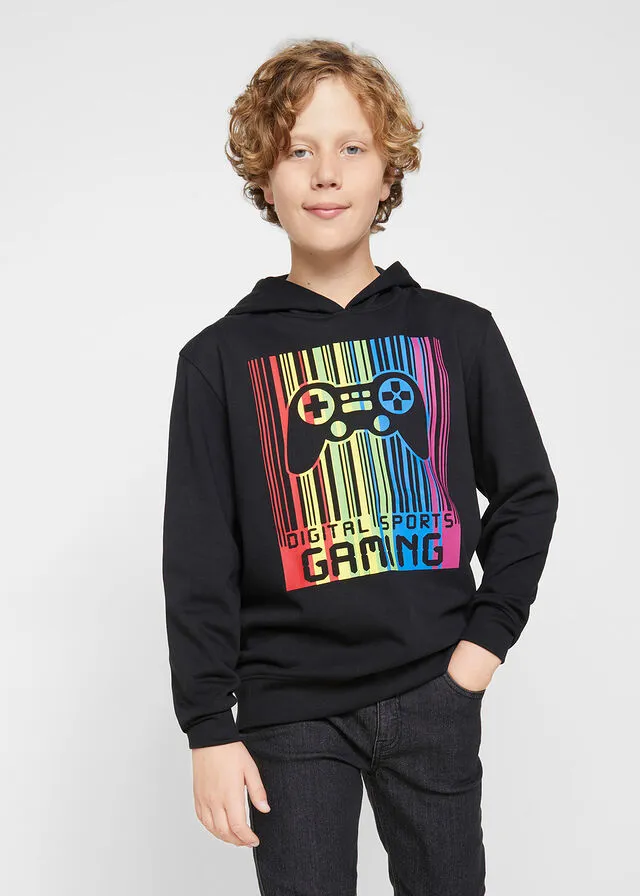 Sudadera con capucha para niños Negro estampado