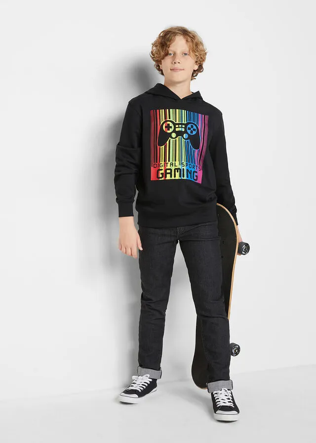 Sudadera con capucha para niños Negro estampado