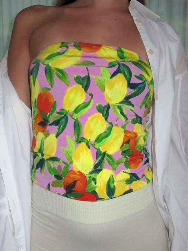 Top bandeau con estampado hawaiano