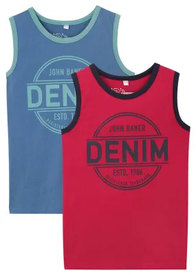 Top sin mangas de algodón orgánico para niños (2 unidades) Denim + rojo estampado