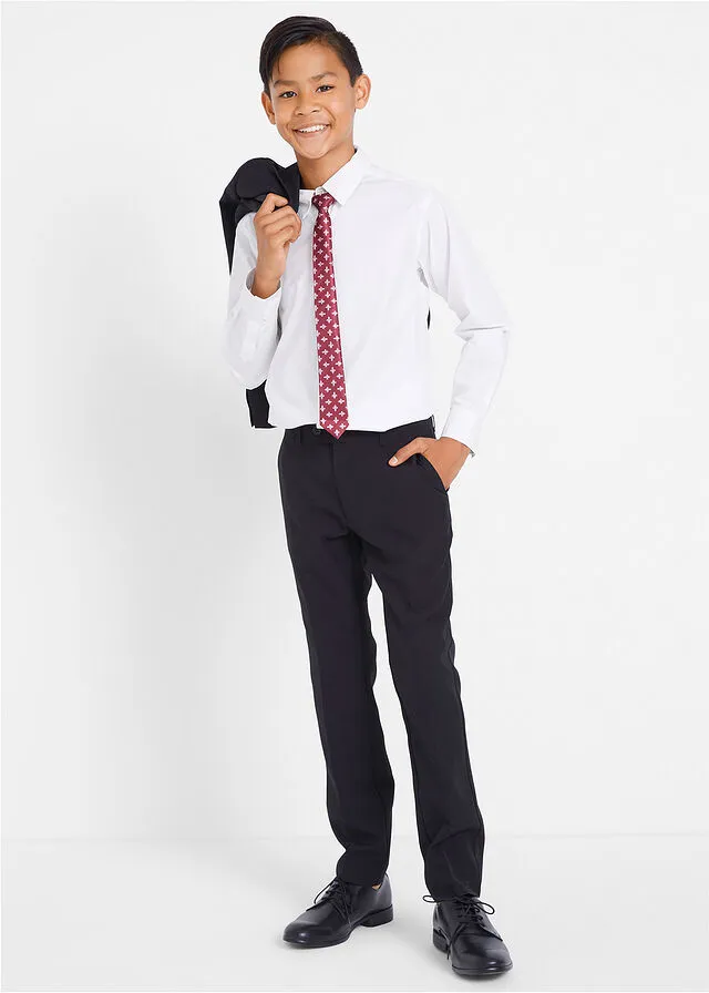 Traje + camisa + corbata para niños (4 piezas) Negro-blanco