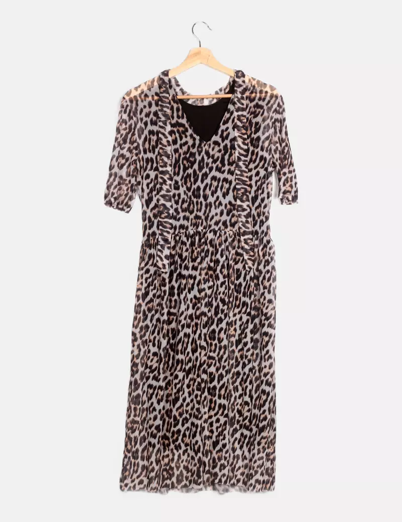 Vero Moda Vestido beige estampado animal print